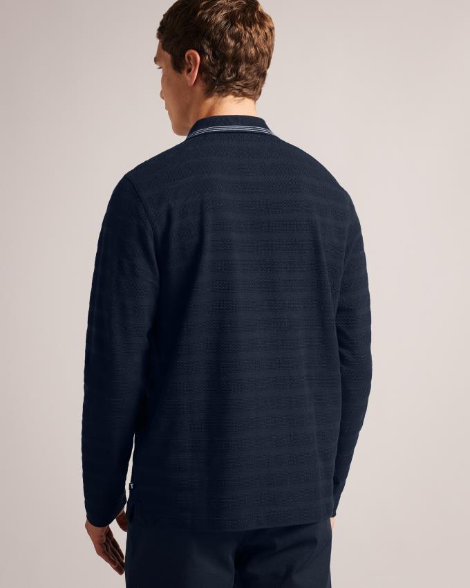 Polo Ted Baker Long Sleeve Textured Stripe Bleu Marine Homme | QAS-63300720